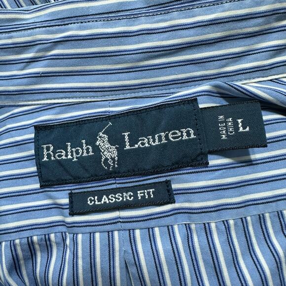 Ralph Lauren Shirt Mens Size Large Blue Pony Striped Classic Fit Dress Button Up - Picture 2 of 6